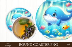 Cute Dolphin Sublimation PNG. Ocean Round Coaster PNG Product Image 1