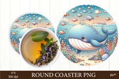 Cute Dolphin Sublimation. Sea Round Coaster PNG Product Image 1