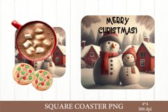 Watercolor Snowman Family Square Coaster PNG. Christmas PNG Product Image 1