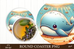 Cute Dolphin Sublimation PNG. Sea Round Coaster Sublimation Product Image 1