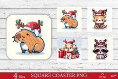 Christmas Coaster Sublimation. Christmas Animal Coaster PNG Product Image 1