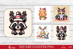 Christmas Coaster Sublimation PNG. Christmas Animal Coaster Product Image 1