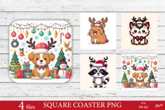 Cute Animal Coaster PNG. Christmas Coaster Sublimation Product Image 1