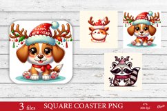 Christmas Cute Animal Coaster PNG. Coaster Sublimation PNG Product Image 1