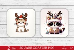 Christmas Coaster Sublimation. Cute Animal Coaster PNG Product Image 1