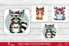Christmas Coaster PNG. Cute Animal Coaster Sublimation Product Image 1