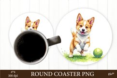 Dog with Football PNG. Round Coaster PNG Product Image 1