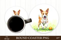 Playful Dog with Football PNG. Round Coaster PNG Product Image 1