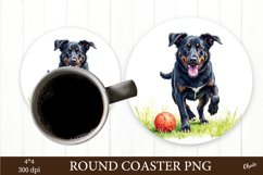 Dog Play Ball Coaster PNG. Round Coaster Product Image 1