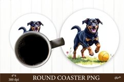Dog Playing with Ball Coaster PNG. Coaster PNG Product Image 1