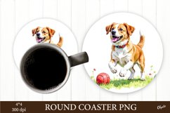 Dog with Ball PNG. Round Coaster PNG Product Image 1
