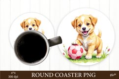 Cute Puppy Play Ball PNG. Round Coaster PNG Product Image 1
