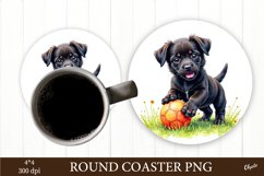 Black Puppy Play Ball PNG. Round Coaster PNG Product Image 1