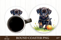 Puppy with Football PNG. Round Coaster PNG Product Image 1