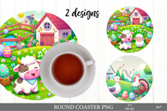 Easter Farm Coaster PNG. Easter Round Coaster Product Image 1