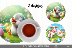 Easter Farmhouse Coaster PNG, Easter Round Coaster Product Image 1