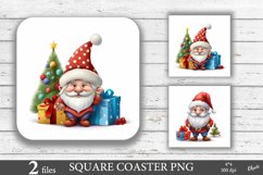 3D Christmas Gnome Square Coaster PNG. Coaster Sublimation Product Image 1
