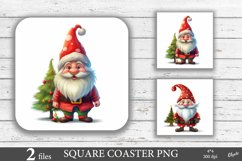 Christmas Gnome Sublimation PNG. Square Coaster Sublimation Product Image 1