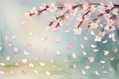 Watercolor Cherry Blossom Branch Background Wallpaper Product Image 1