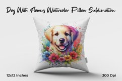 Dog With Flowers Watercolor Pillow Sublimation Product Image 1