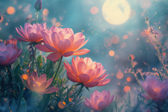 Dreamy Pink Lotus Flowers Background Wallpaper Product Image 1