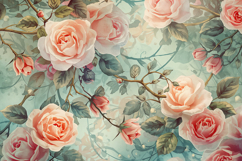 Peach Floral with Leaves Background Wallpaper Product Image 1