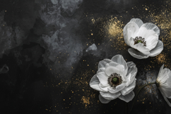 White Floral in Black Background Product Image 1