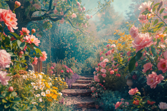Magical Enchanted Flower Forest Background Wallpaper Product Image 1