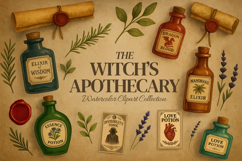 The Witch&#039;s Apothecary Watercolor Clipart Collection Product Image 1