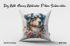 Dog With Flowers Watercolor Pillow Sublimation Product Image 1