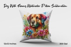 Dog With Flowers Watercolor Pillow Sublimation Product Image 1