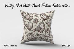 Vintage Bird With Floral Pillow Sublimation Product Image 1