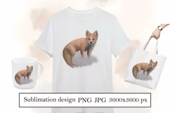 Watercolor fox painting, animal print art, sublimation png Product Image 1