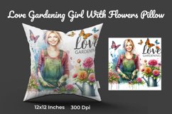 Love Gardening Girl With Flowers Pillow Product Image 1