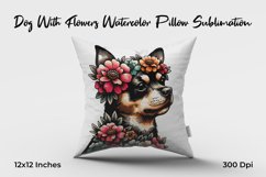 Dog With Flowers Watercolor Pillow Sublimation Product Image 1
