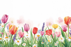 Colorful Watercolor Tulip Background Product Image 1