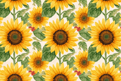 Watercolor Sunflower Pattern Background Wallpaper Product Image 1