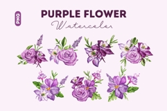 Purple Flower Watercolor Clipart Set Product Image 1