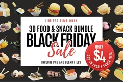 3D Food &amp; Snack Mega Bundle 200 PNG BLEND Files Product Image 1