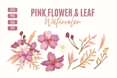 Pink Flower &amp; Leaf Watercolor Bundle Product Image 1