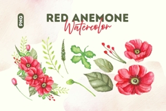 Red Anemone Watercolor Clipart Set Product Image 1