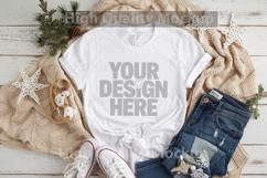 Christmas White T-shirt mockup - Christmas Background Product Image 1