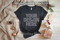 Christmas Black T-shirt mockup - Christmas Background Product Image 1
