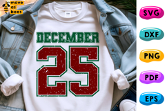 December 25 Svg, Png, Distressed Varsity Christmas Shirt Svg Product Image 1