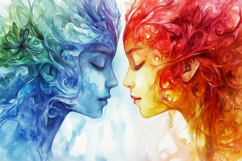 Orange and Blue Girl Faces Background Product Image 1