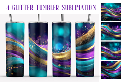 Glitter Tumbler Sublimation. Violet Teal Gold Waves Tumbler Product Image 1