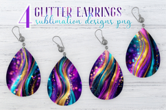 Glitter Earrings Sublimation|Golden Pink Blue Waves Teardrop Product Image 1