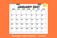 2027 8.5x11 Inch Large Number Monday to Sunday Calendar Product Image 1