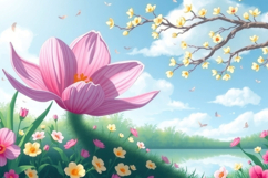 Magical Scene Flower Lake Background Product Image 1