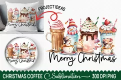 Merry Christmas coffee PNG, Snowmen, Christmas Sublimation Product Image 1